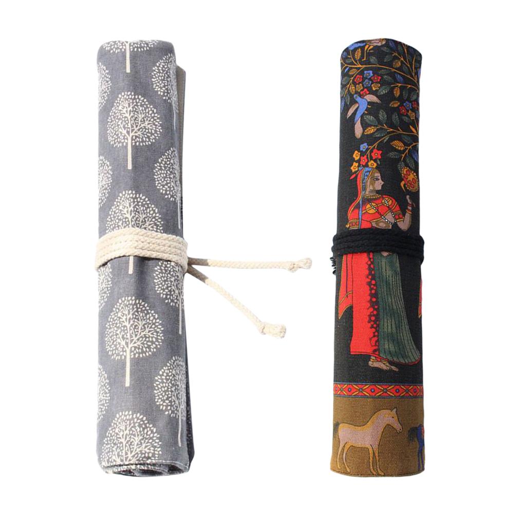 2 Styles Roll Up Canvas Paint Brush Storage Case Bag Holder Makeup Pouch Bag 40x38cm