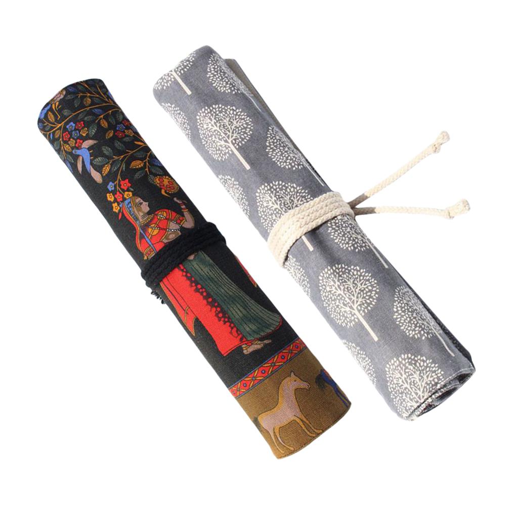 2 Styles Roll Up Canvas Paint Brush Storage Case Bag Holder Makeup Pouch Bag 40x38cm