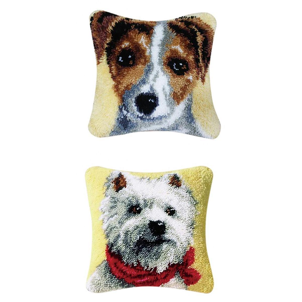 2 Sets Cushion Latch Hook Kits for Beginner Animals Dog Pattern Embroidery