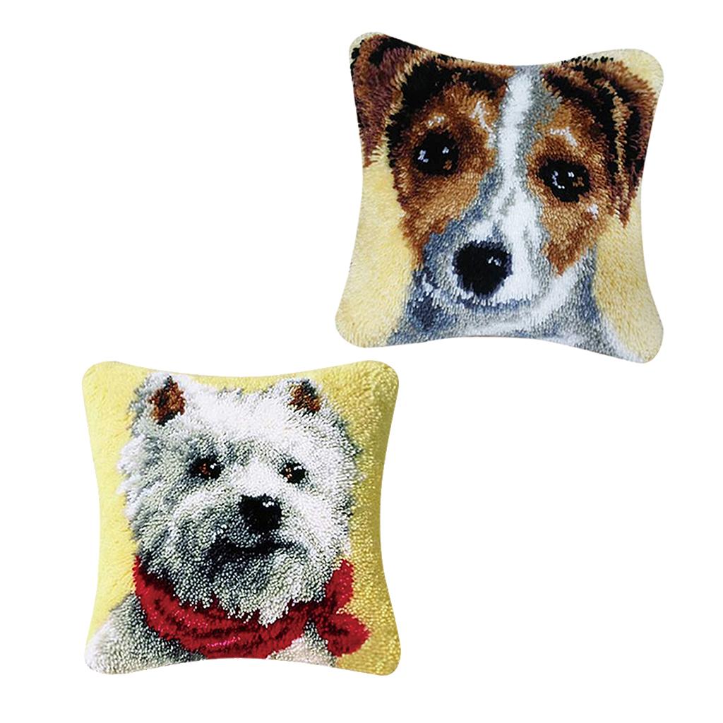 2 Sets Cushion Latch Hook Kits for Beginner Animals Dog Pattern Embroidery