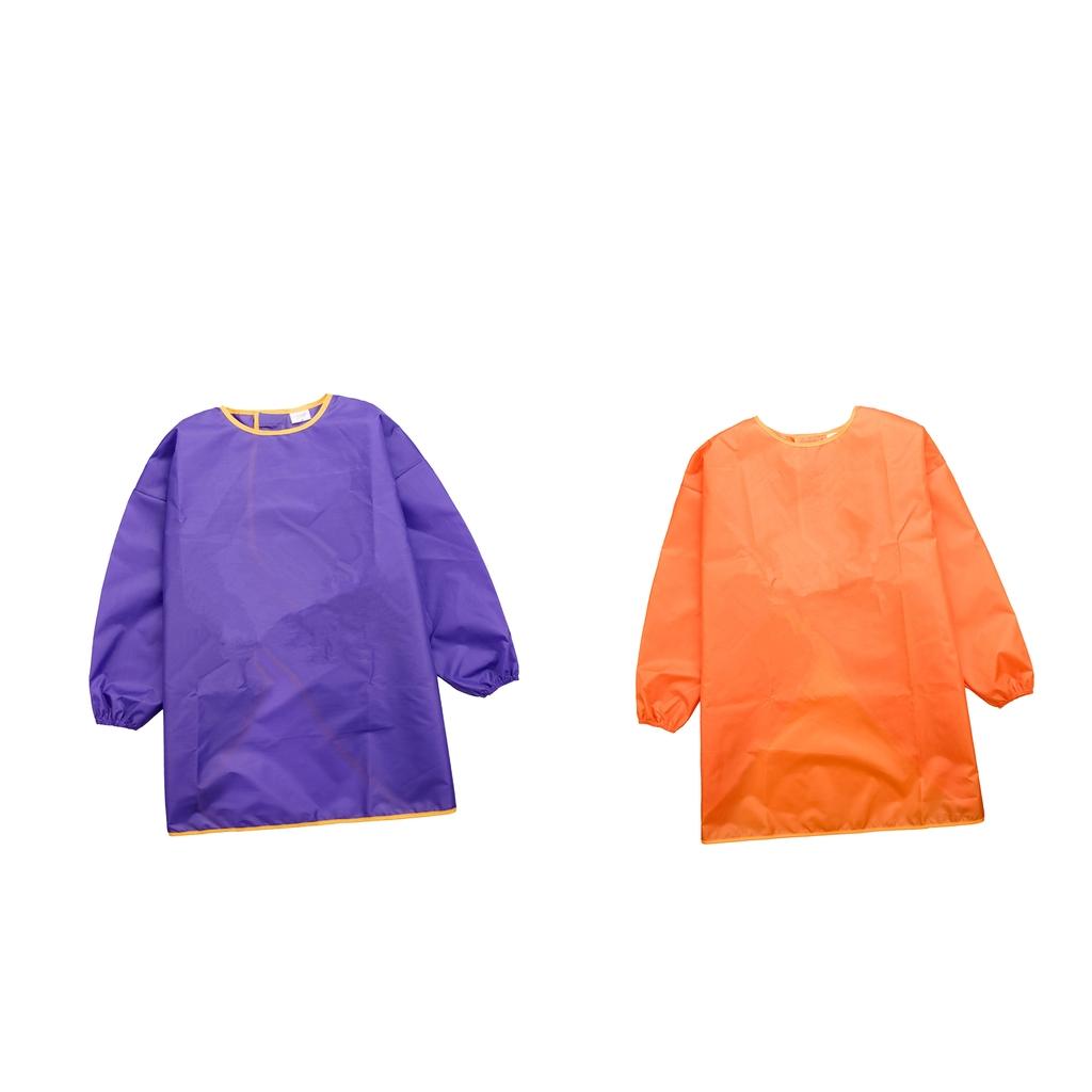 2Pcs Children Long Sleeve Drawing Painting Waterproof Smock orange purple