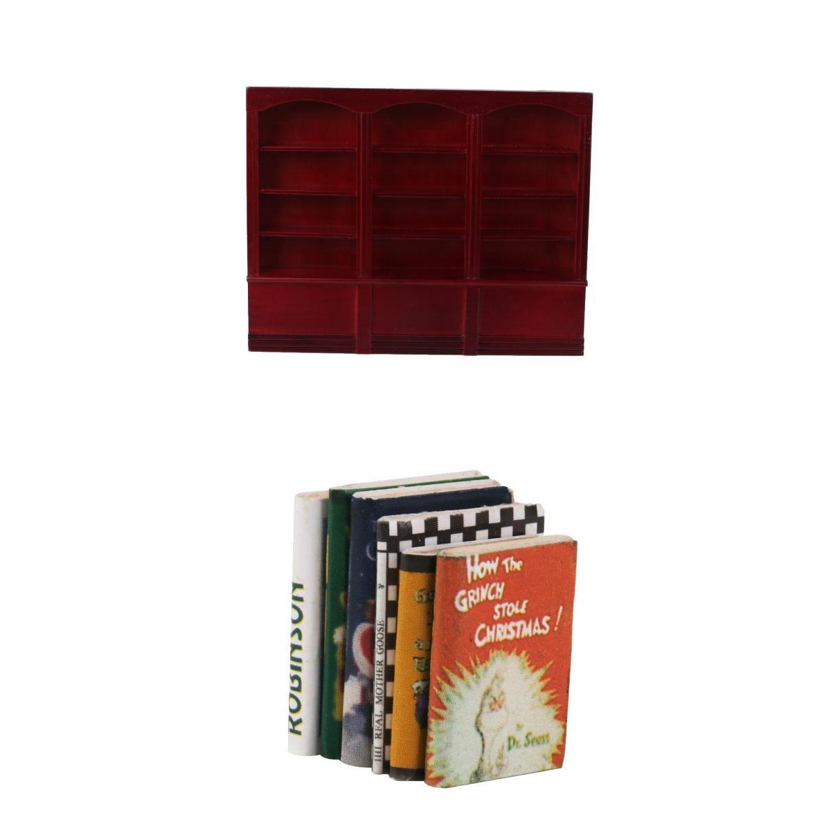 1/12 Dollhouse Miniature Furniture Grand Wooden Bookcase Cabinet & Books
