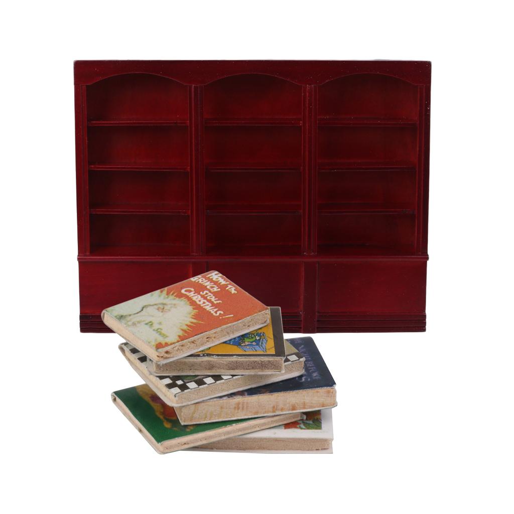 1/12 Dollhouse Miniature Furniture Grand Wooden Bookcase Cabinet & Books