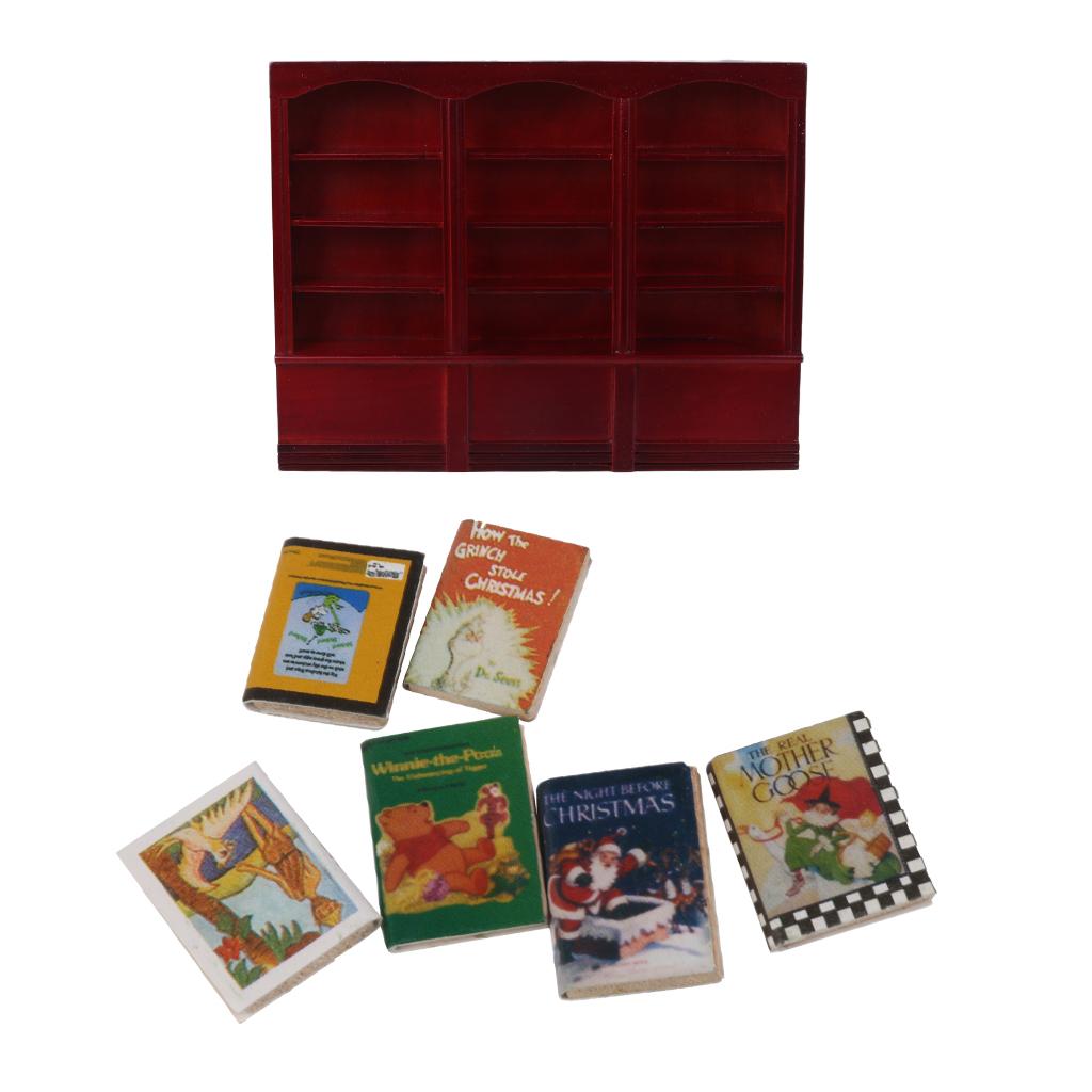 1/12 Dollhouse Miniature Furniture Grand Wooden Bookcase Cabinet & Books