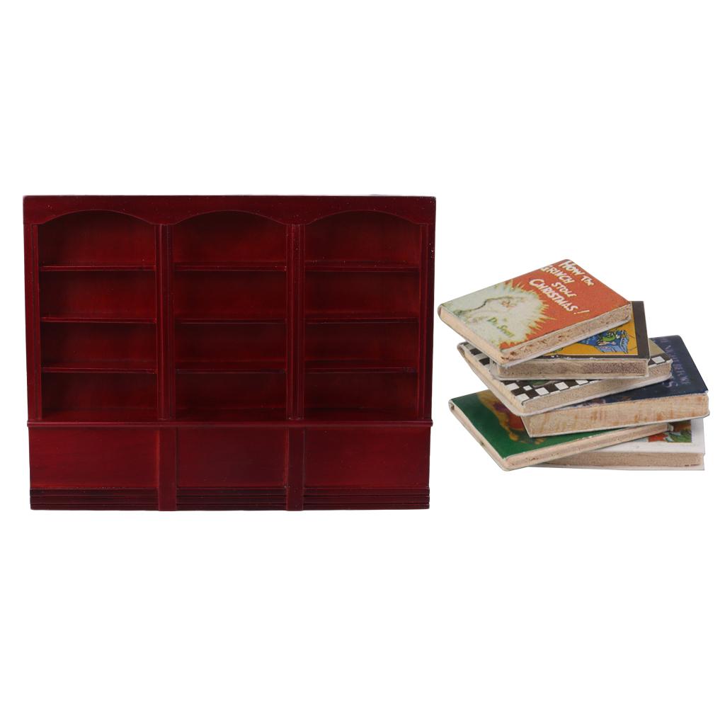 1/12 Dollhouse Miniature Furniture Grand Wooden Bookcase Cabinet & Books