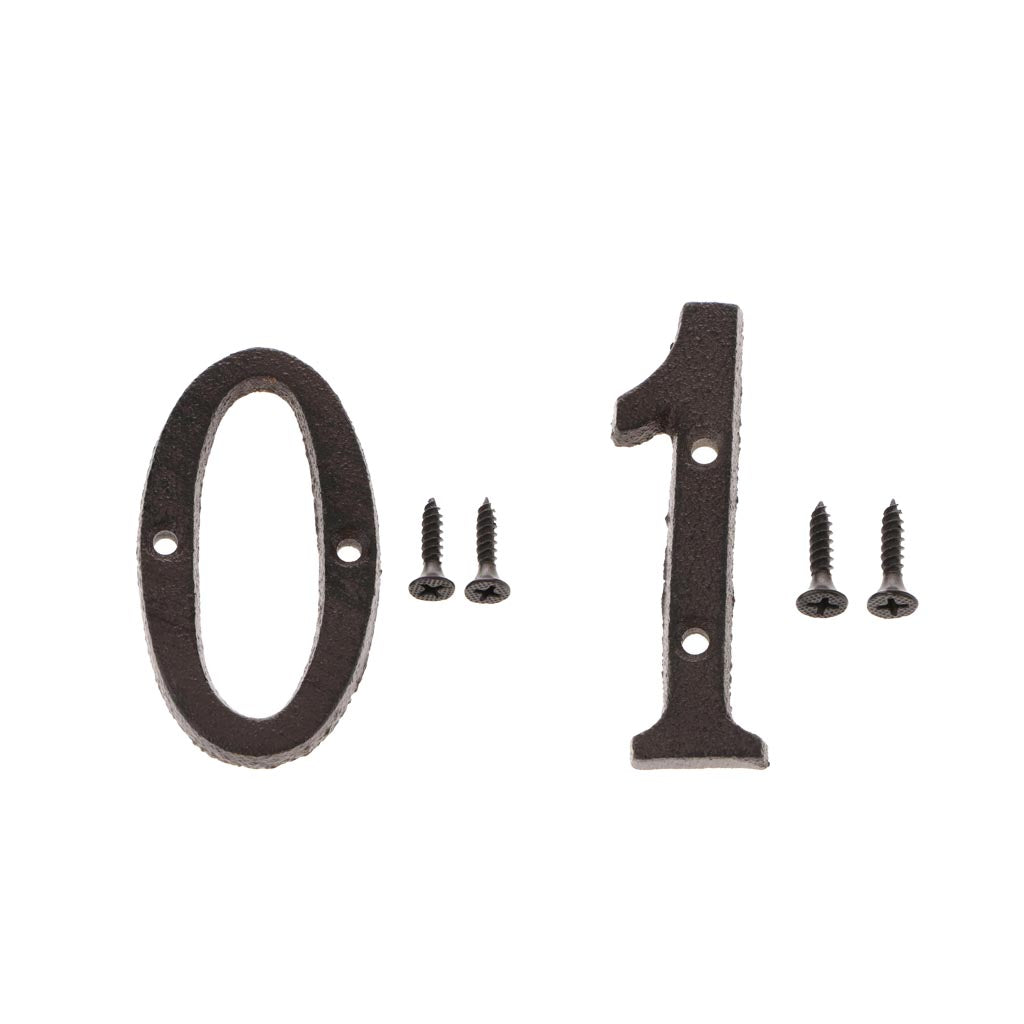 0 &1 Wrought Iron House Number,Matching Screws Included Black