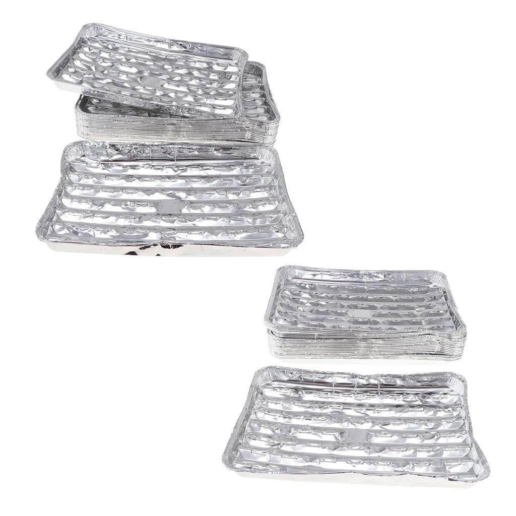 40pcs Aluminum Foil Grilling Tray Rectangular BBQ Plate Disposable Cake Pan