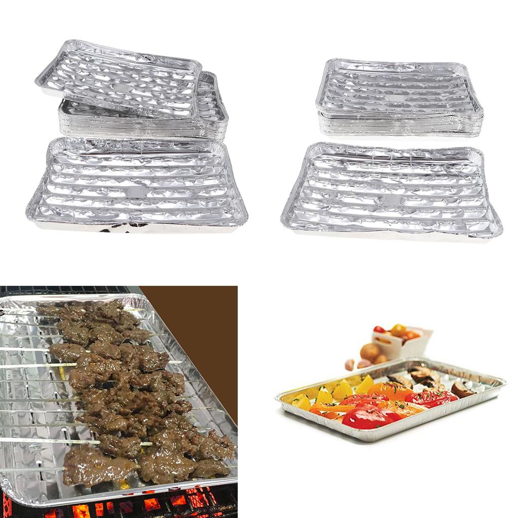 40pcs Aluminum Foil Grilling Tray Rectangular BBQ Plate Disposable Cake Pan
