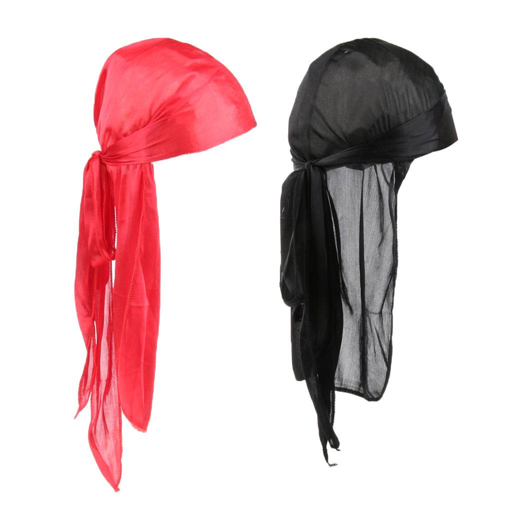 2 Pieces Durag Headwear Cap Hair Loss Scarf Bandana Turban Red+Black