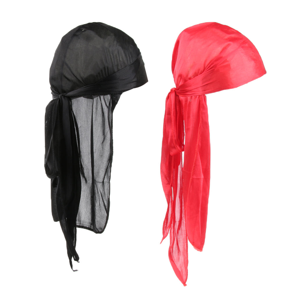 2 Pieces Durag Headwear Cap Hair Loss Scarf Bandana Turban Red+Black