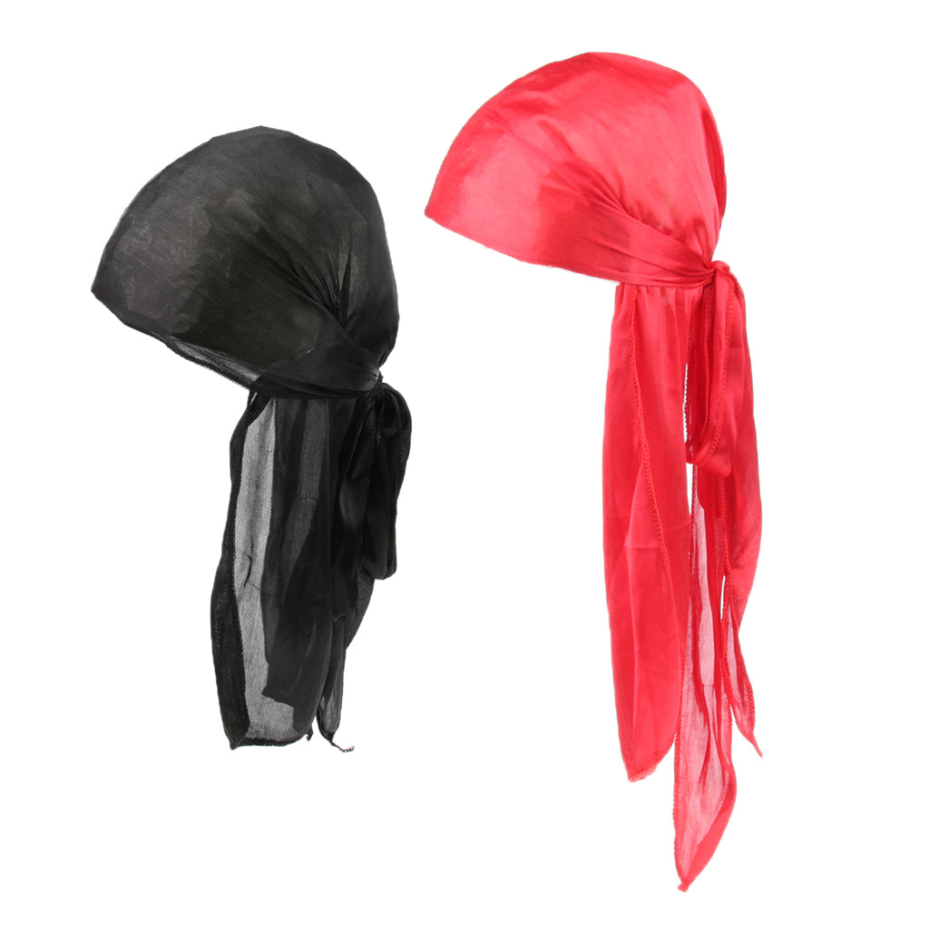 2 Pieces Durag Headwear Cap Hair Loss Scarf Bandana Turban Red+Black