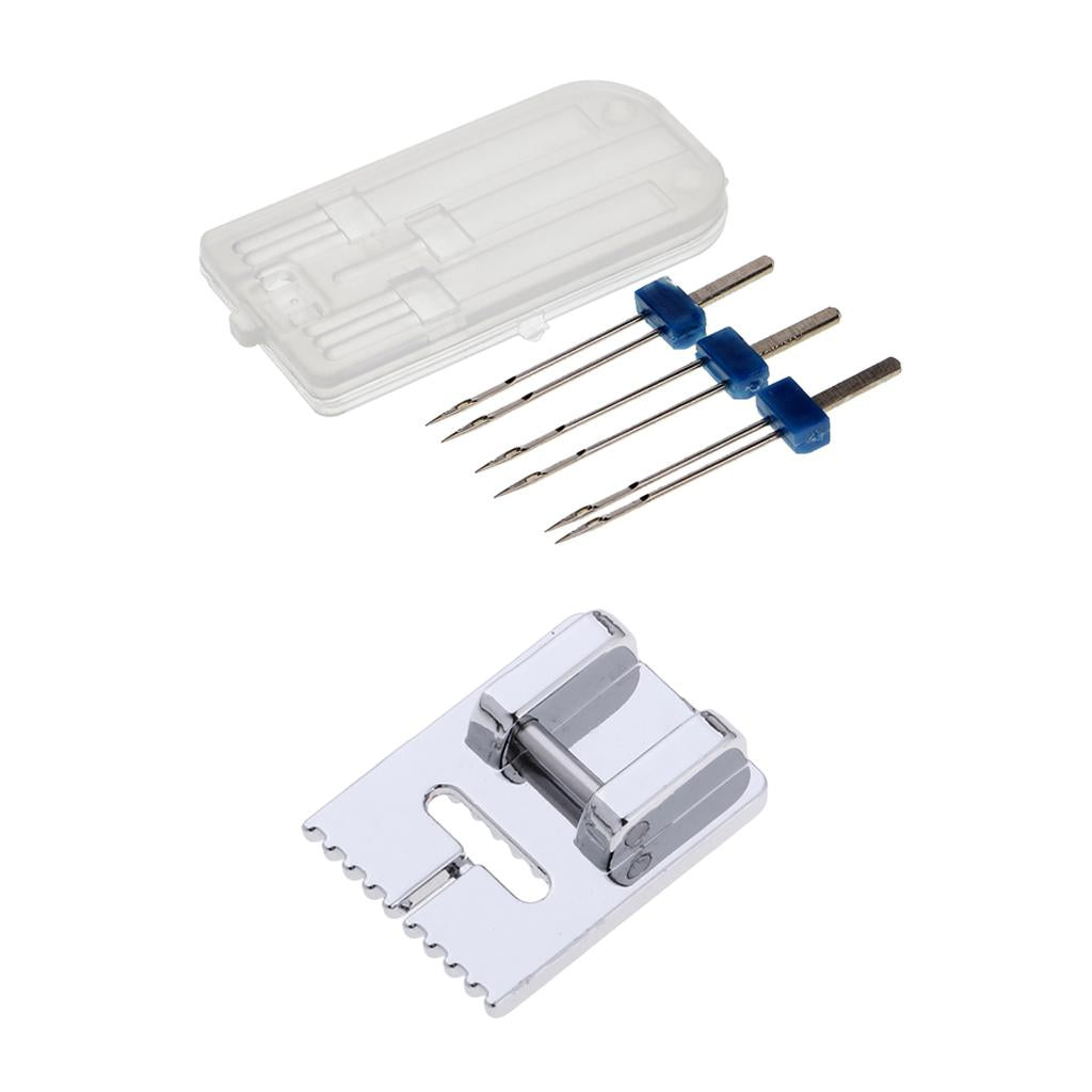 3pcs Sewing Machine Double Twin Needles + Pintuck 9 Grooves Presser Feet