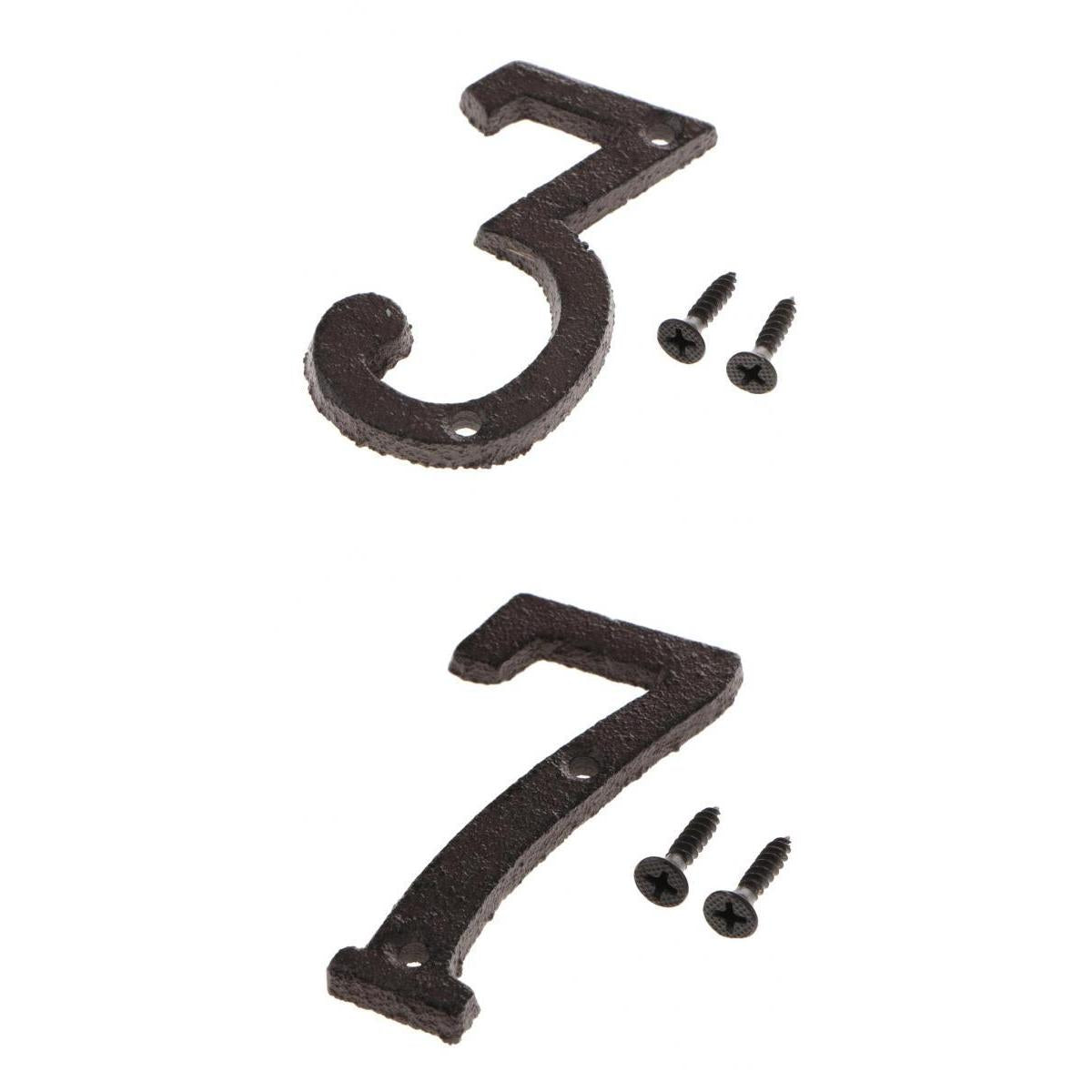 3 &7 Wrought Iron House Number,Matching Screws Included Black