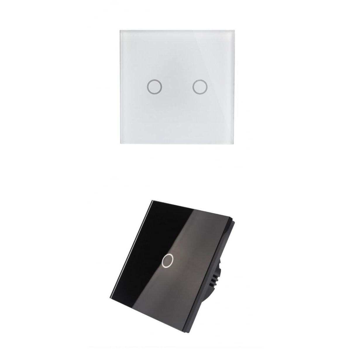 2 Pcs 2 Gang 1 Way LED Crystal Glass Panel Light EU UK Touch Screen Switch