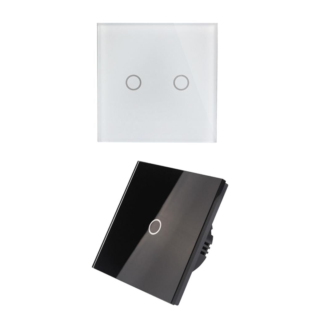 2 Pcs 2 Gang 1 Way LED Crystal Glass Panel Light EU UK Touch Screen Switch