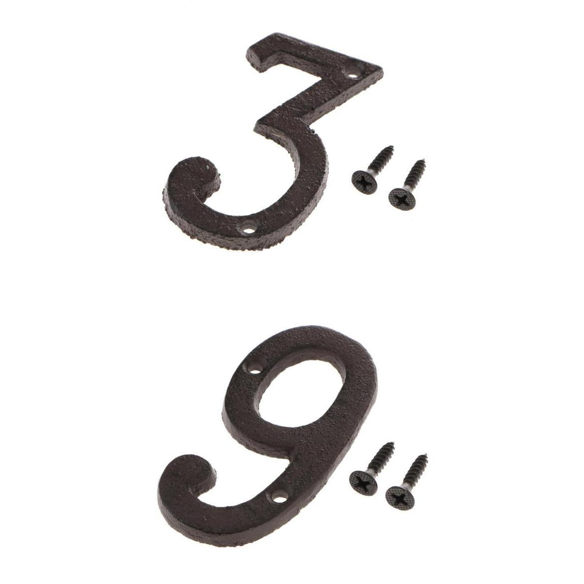 3 &9 Wrought Iron House Number,Matching Screws Included Black
