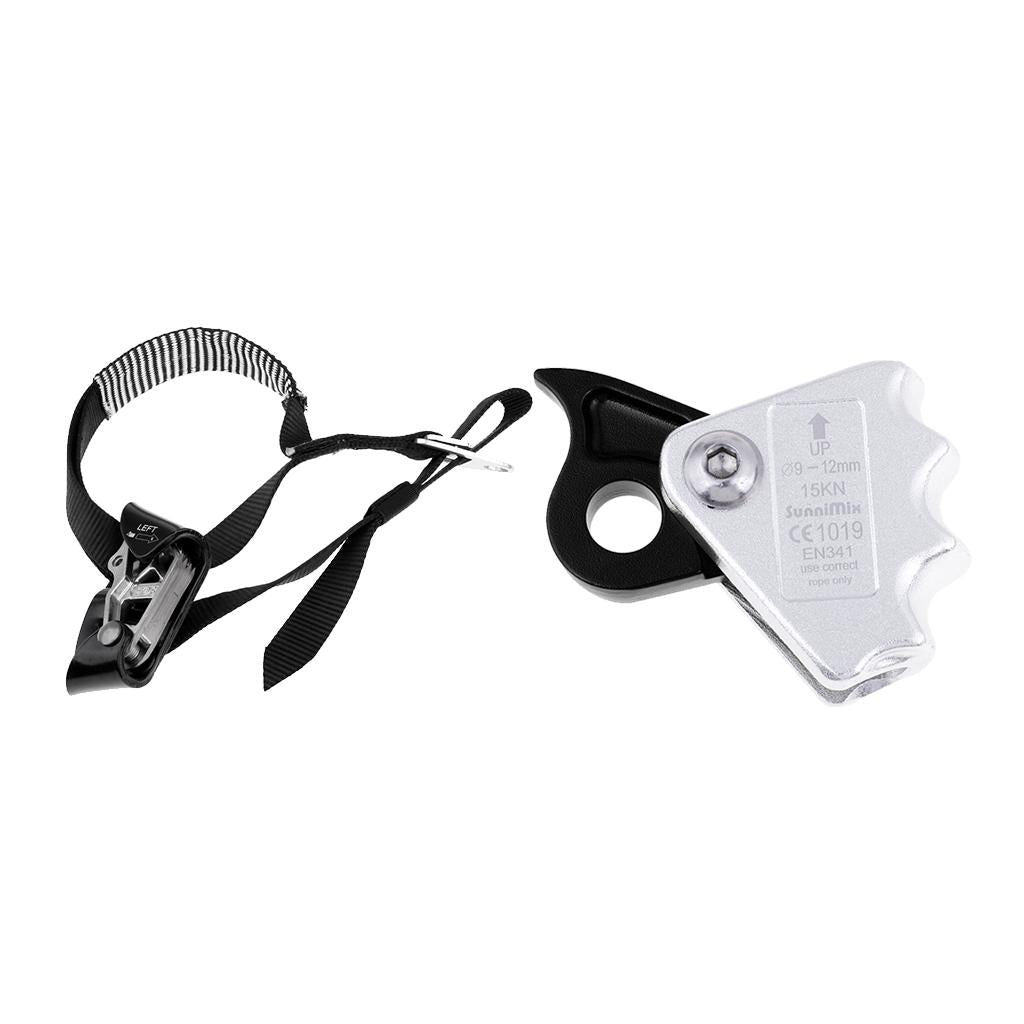 2pcs Rock Climbing Left Foot Ascender + 15KN Rope Grab Protecta Black Black