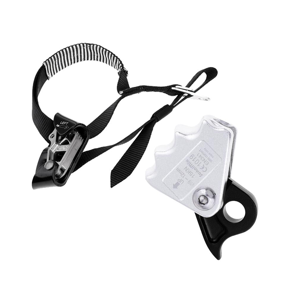 2pcs Rock Climbing Left Foot Ascender + 15KN Rope Grab Protecta Black Black