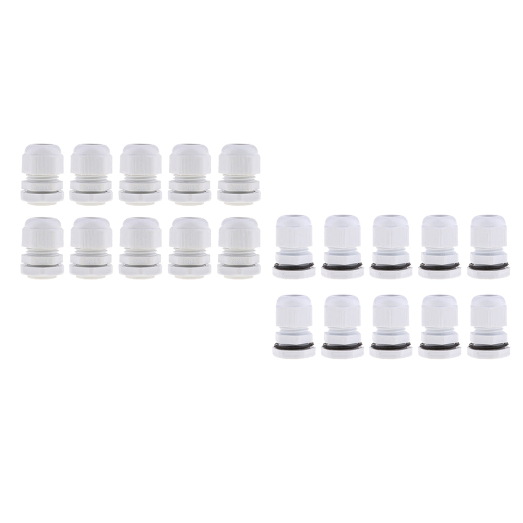 20Pcs Waterproof Nylon Cable Gland Joints White Cord Connector PG 11+PG 16