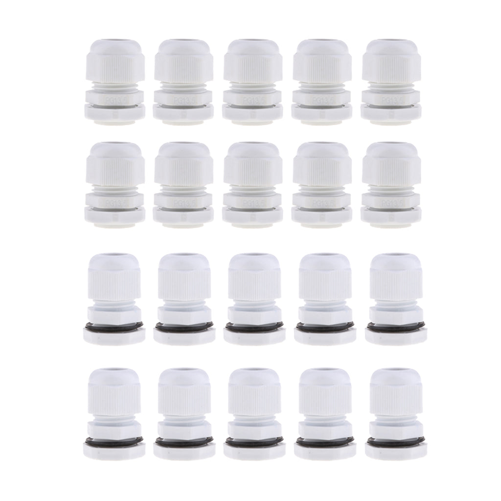 20Pcs Waterproof Nylon Cable Gland Joints White Cord Connector PG 11+PG 16