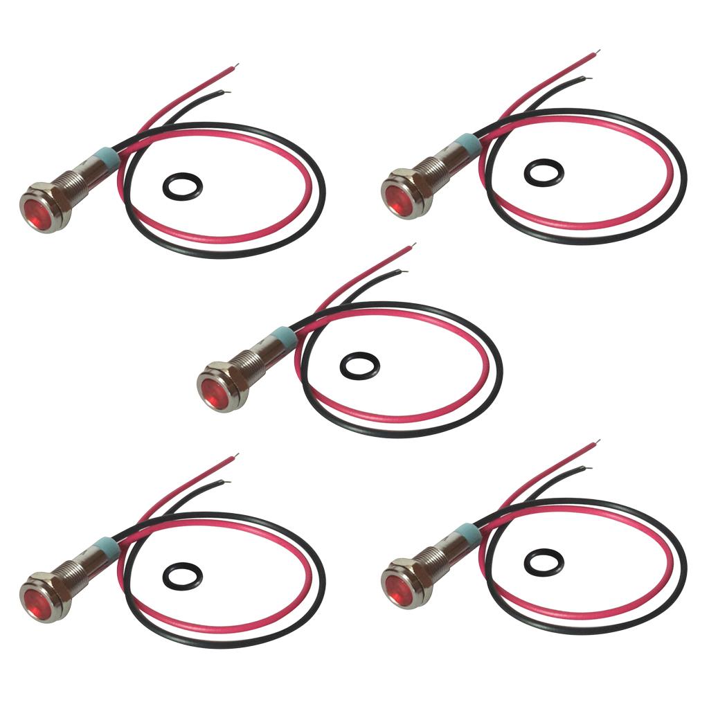 6mm LED Metal Indicator Light Waterproof Signal Pilot Dash Lamp 6V Red 5pcs