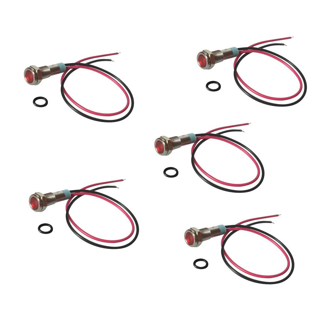 6mm LED Metal Indicator Light Waterproof Signal Pilot Dash Lamp 6V Red 5pcs