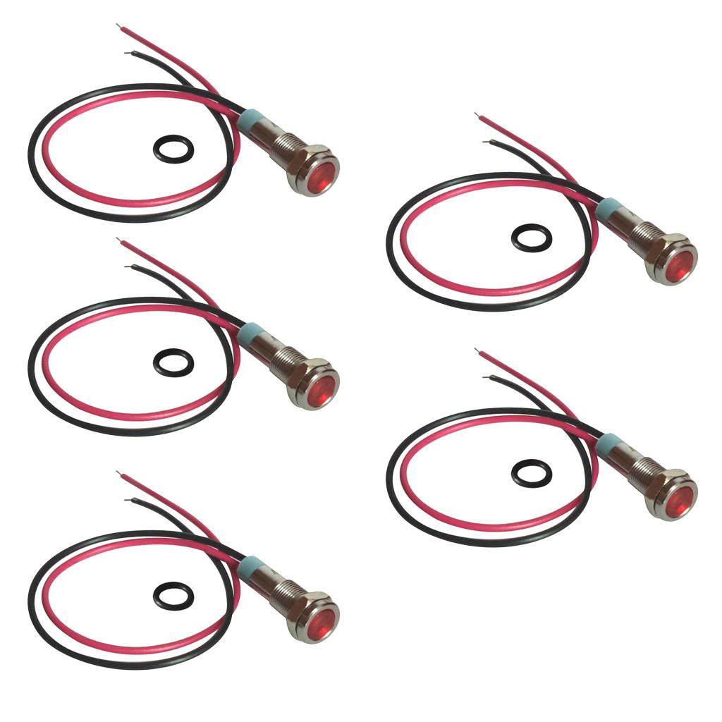 6mm LED Metal Indicator Light Waterproof Signal Pilot Dash Lamp 6V Red 5pcs