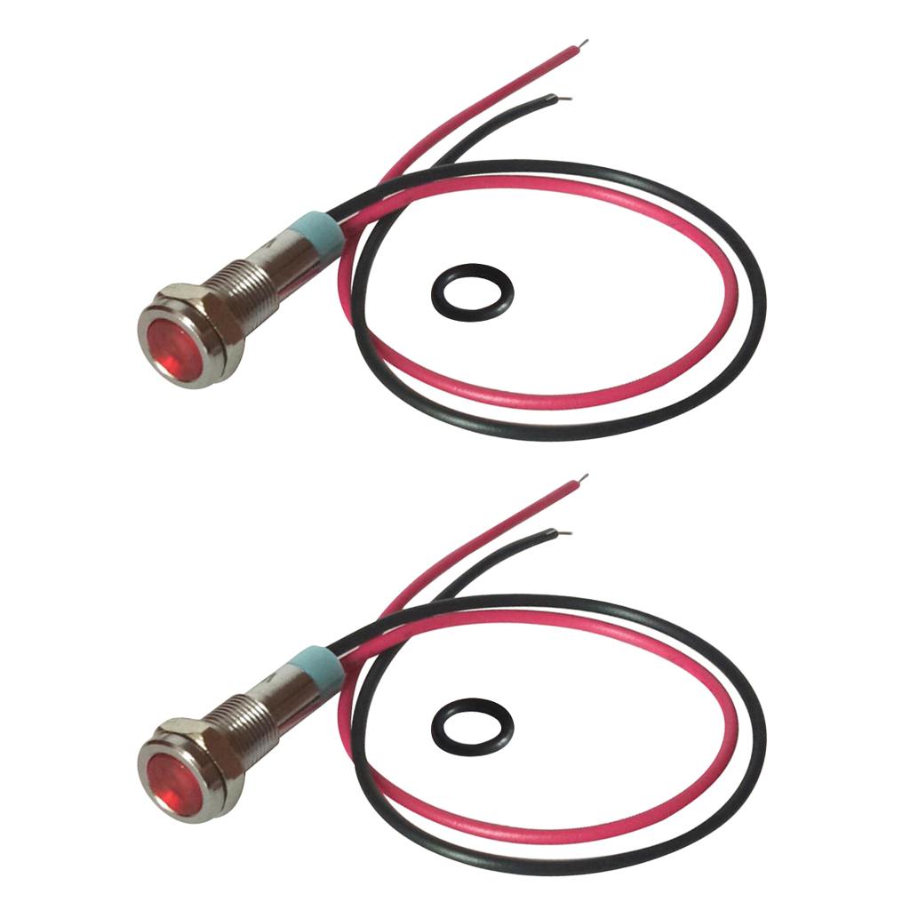 2pcs 6mm 12V Signal Power Supply LED Metal Indicator Light Pre-Wired Red