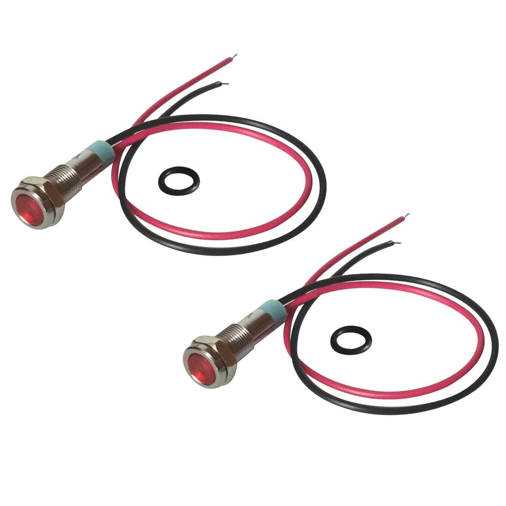 2pcs 6mm 12V Signal Power Supply LED Metal Indicator Light Pre-Wired Red