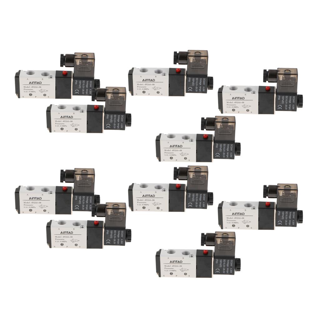 10x1X 4V210-08 Solenoid Valve 5 Way 2 Position Pneumatic Air 1/4 BSPT 24V"
