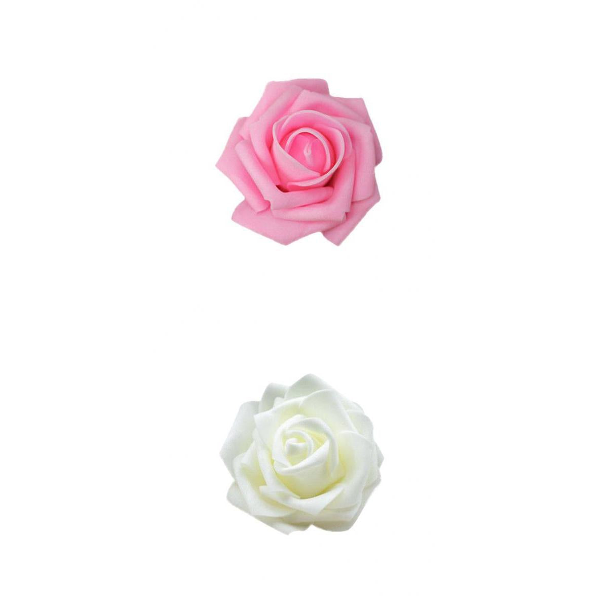 100Pcs Pink &White Foam Rose Heads Artificial Flower Bridal Bouquet