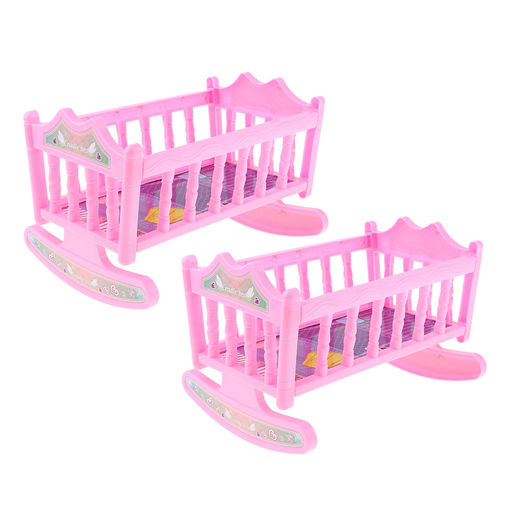 2pcs Cute Rocking Bed Bedroom Furniture Accessory for 20cm Baby Doll Pink