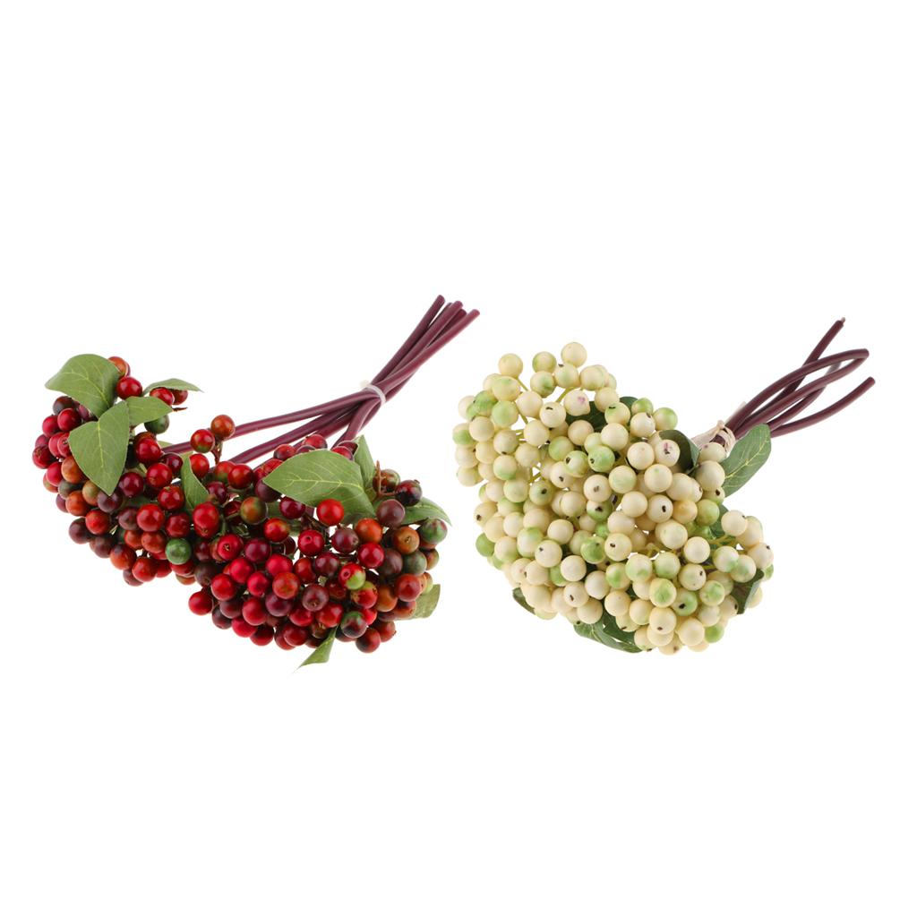 2 bunches Artificial Berries Bush Flower Plants Wedding Home Garden Decor