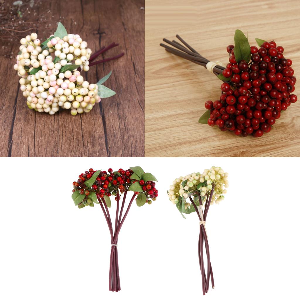 2 bunches Artificial Berries Bush Flower Plants Wedding Home Garden Decor