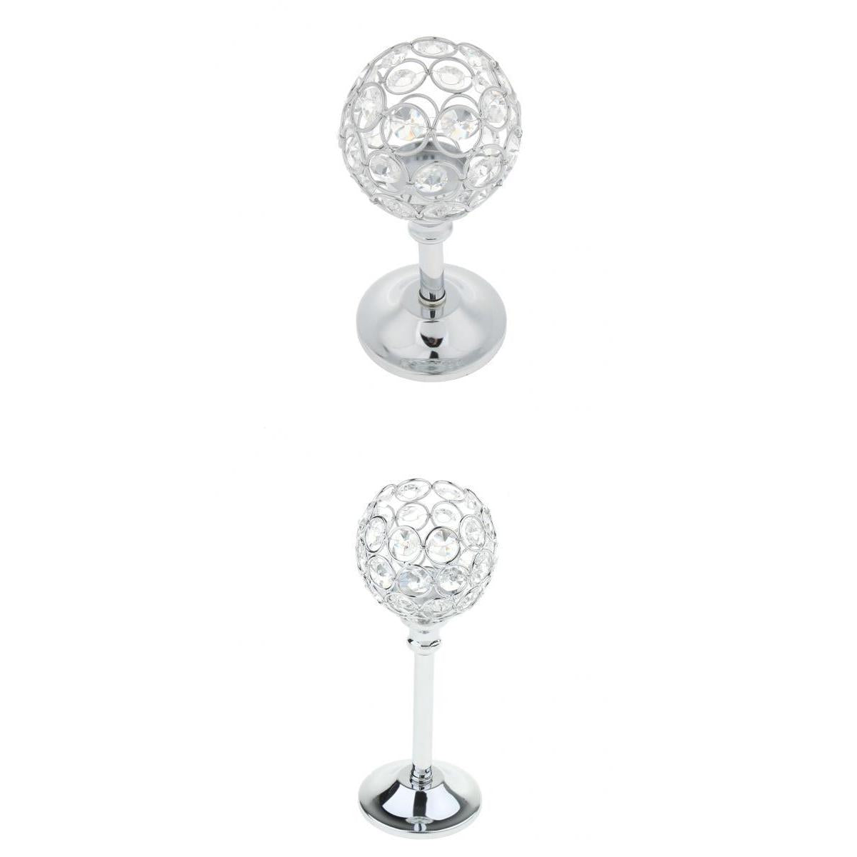 2pcs Crystal Candle Holder Tea Light Stand Candelabra Candlestick Silver
