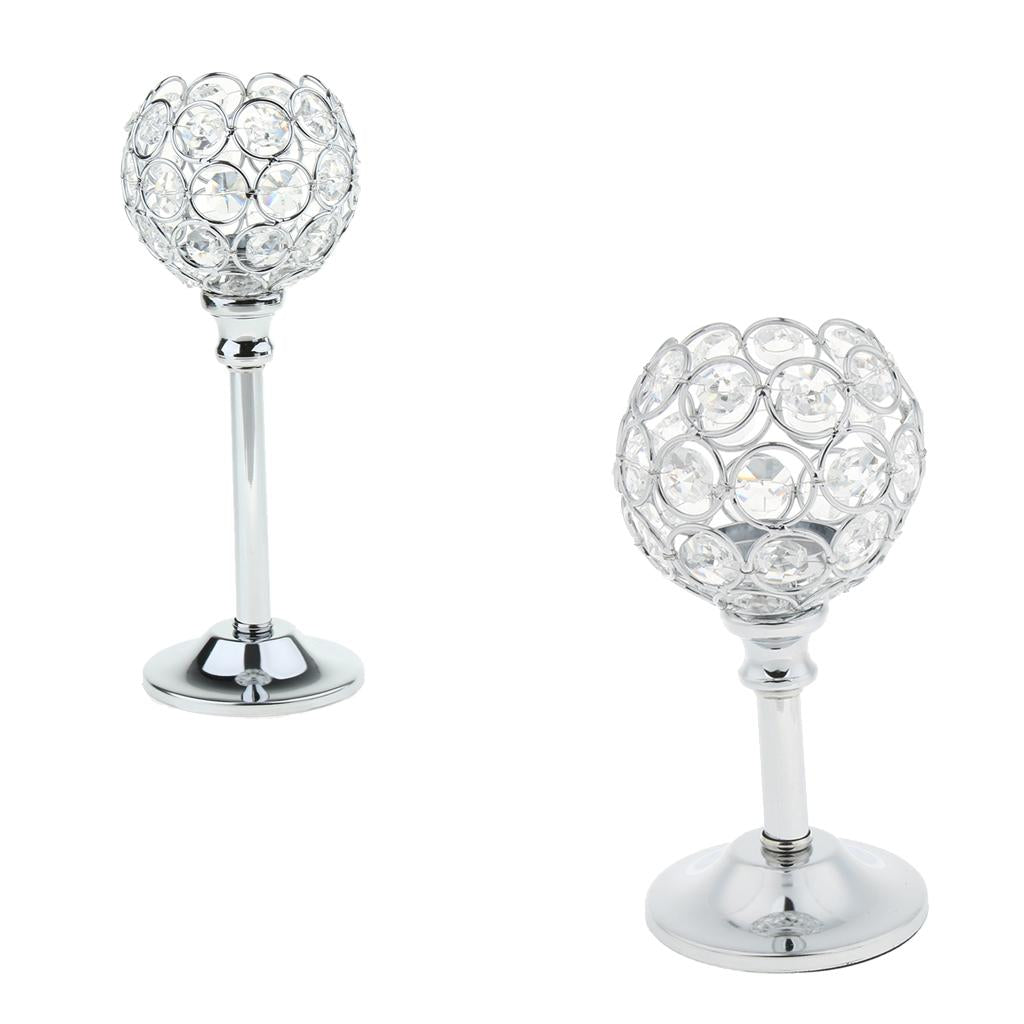 2pcs Crystal Candle Holder Tea Light Stand Candelabra Candlestick Silver