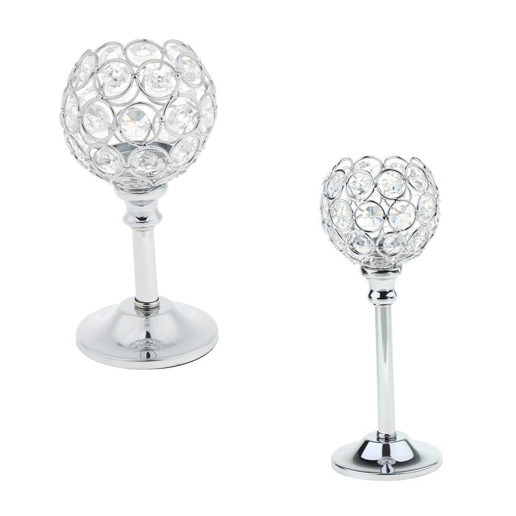 2pcs Crystal Candle Holder Tea Light Stand Candelabra Candlestick Silver