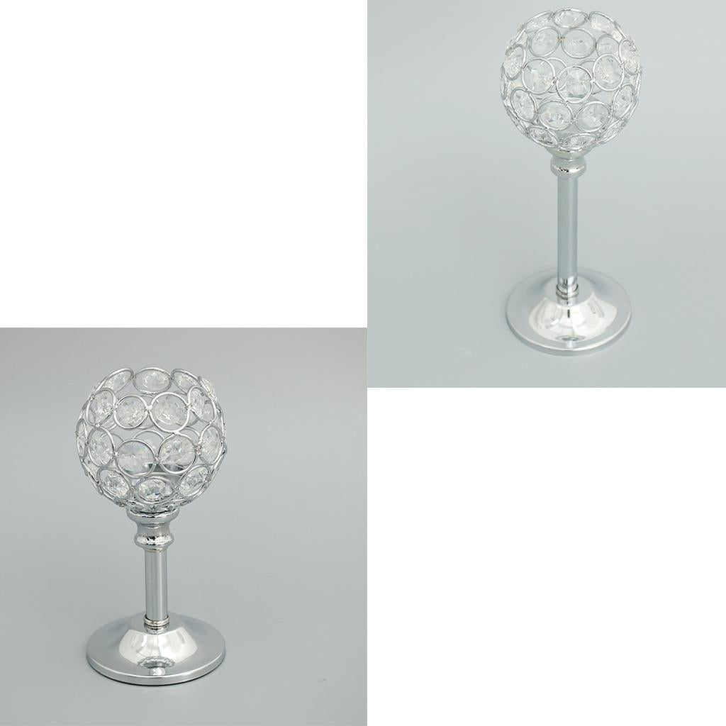2pcs Crystal Candle Holder Tea Light Stand Candelabra Candlestick Silver