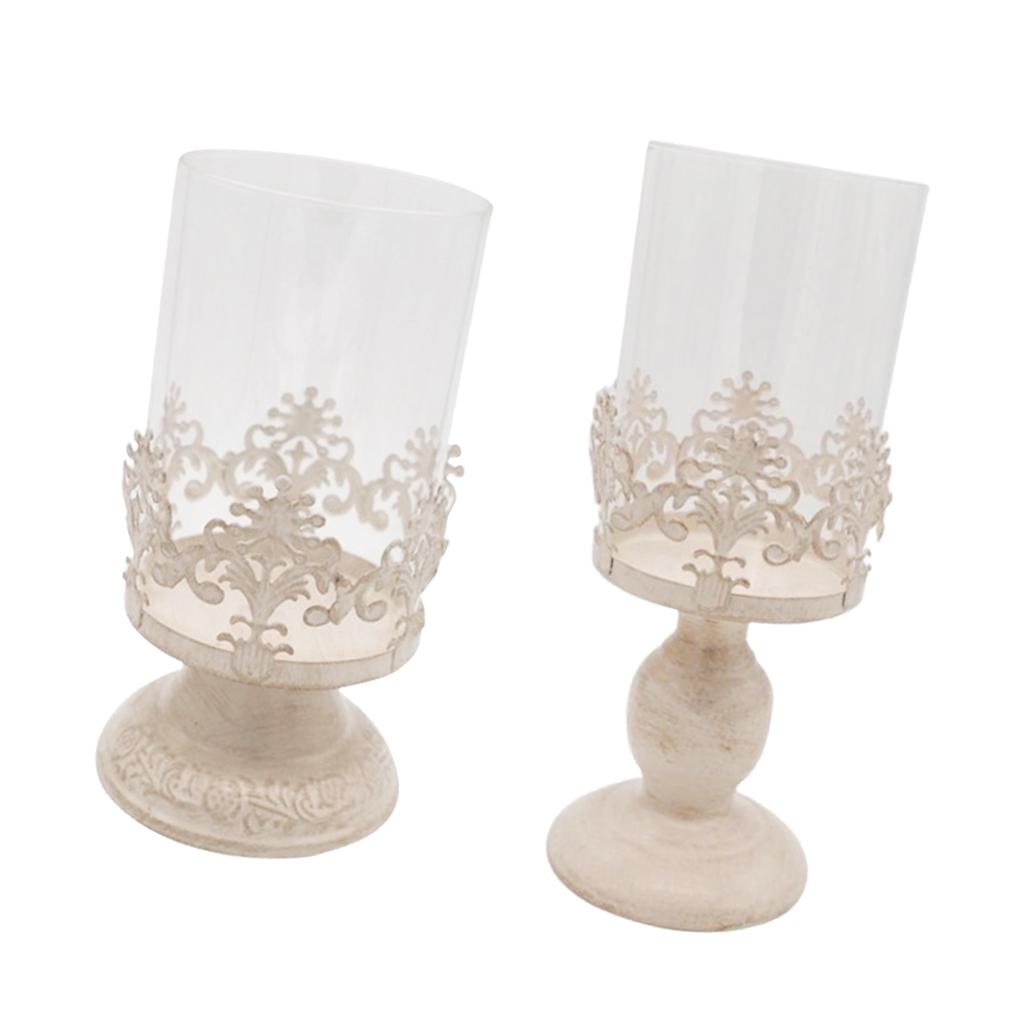 2pcs Pillar Candle Holder with Glass Dome for Home Wedding Valentines Decor