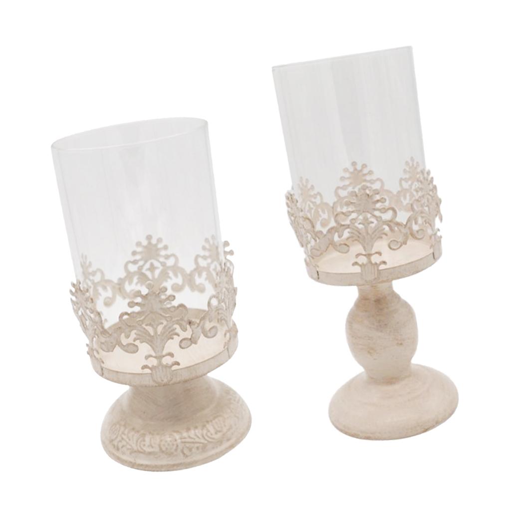 2pcs Pillar Candle Holder with Glass Dome for Home Wedding Valentines Decor