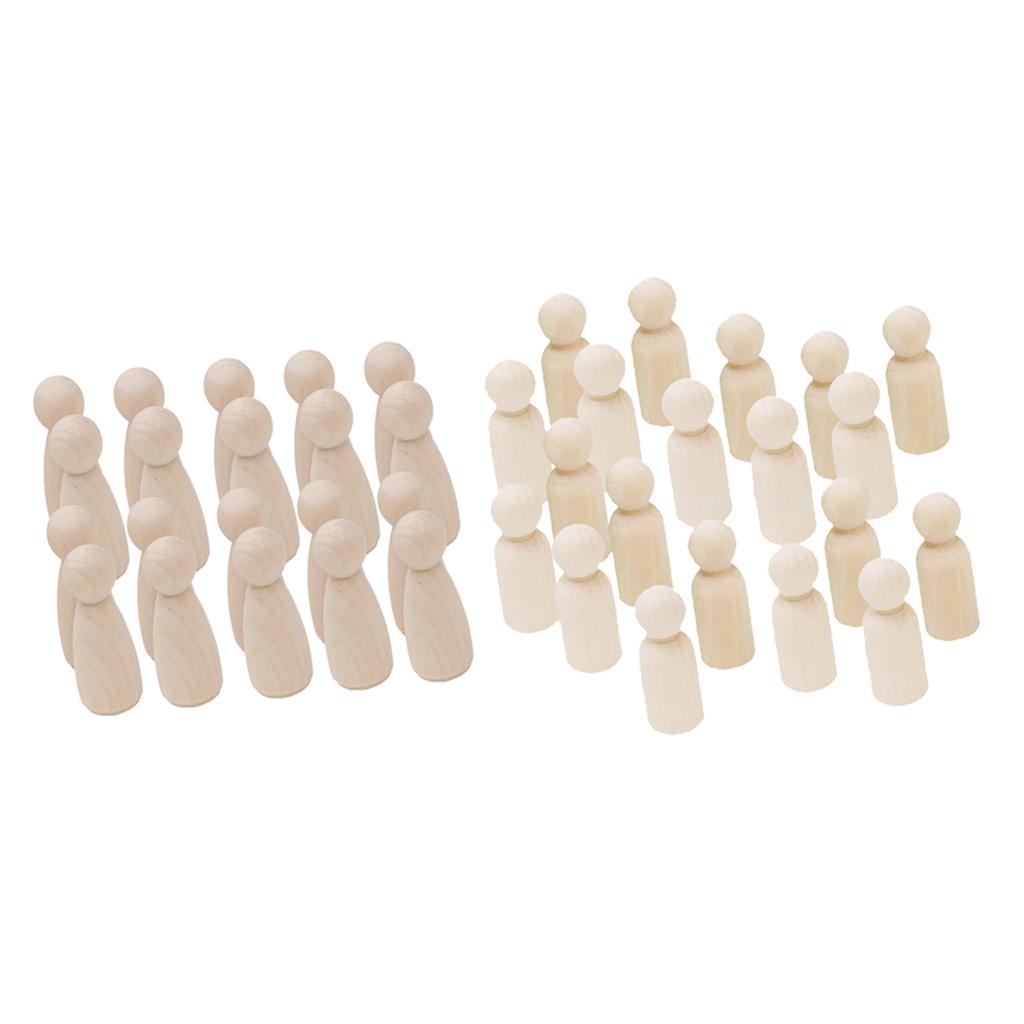 40 Pieces Blank DIY Wood People Peg Dolls Wedding Cake Topper Craft Girl Men