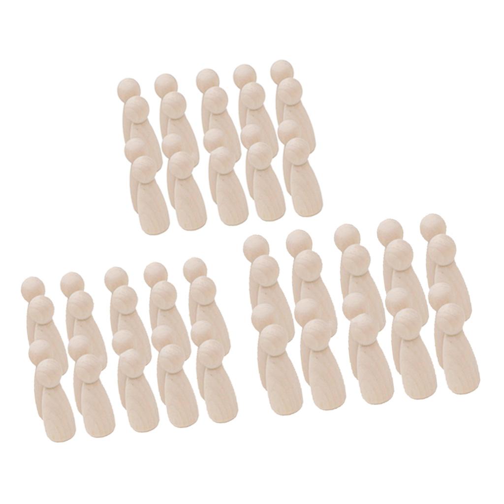 60 Piece 35/43/55mm Girl Blank DIY Wood People Peg Dolls Wedding Cake Topper