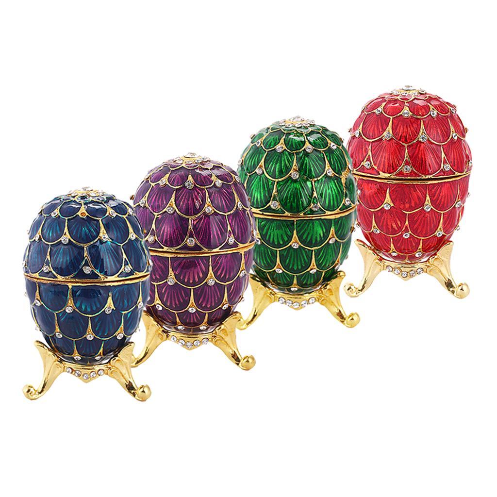 4 Pieces Mini Enamel Rhinestone Easter Egg Jewellery Box Wedding Ring Case