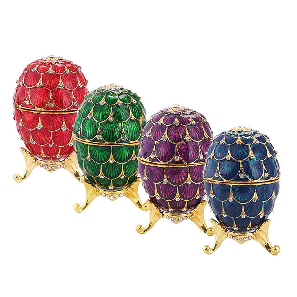 4 Pieces Mini Enamel Rhinestone Easter Egg Jewellery Box Wedding Ring Case