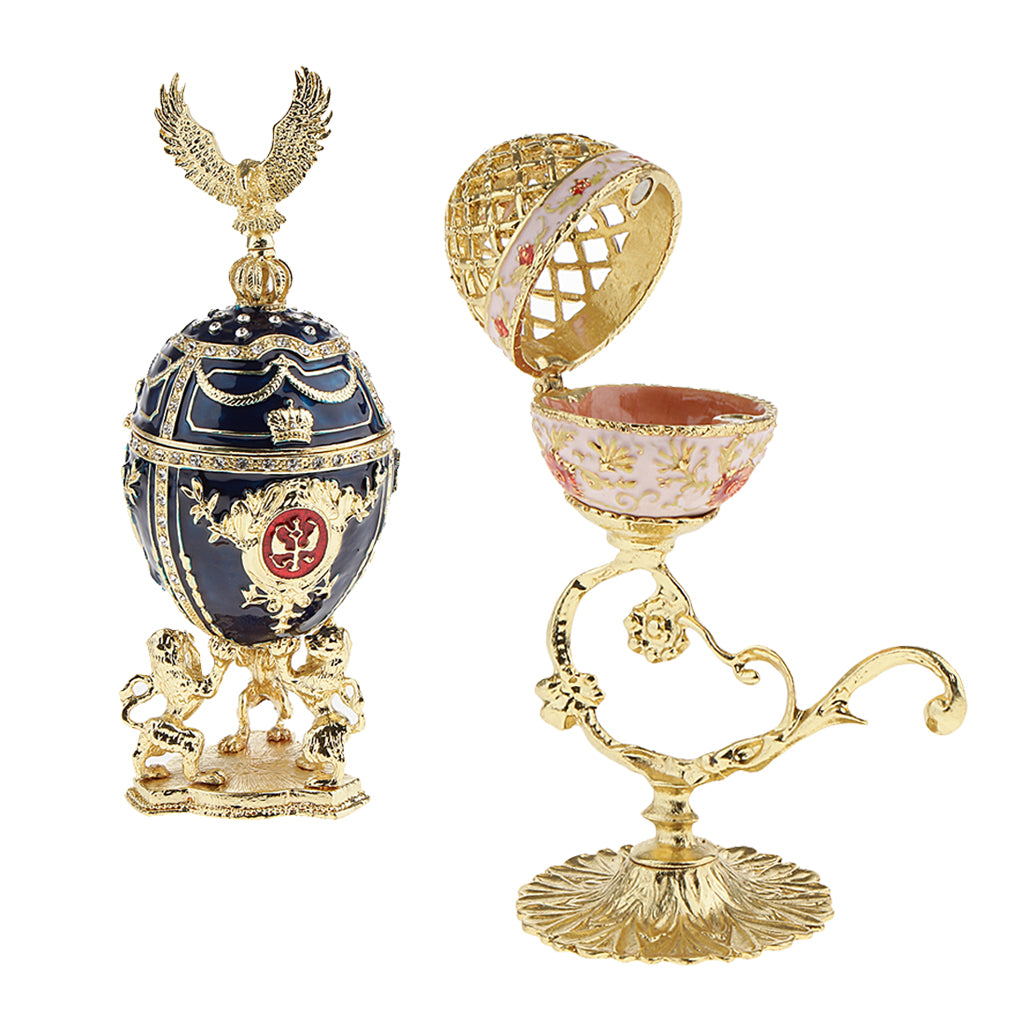 2Pcs Exquisite Home Decoration Russian Easter Egg with Enamel Jewelry Box