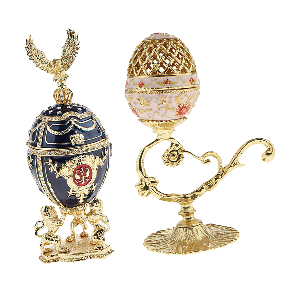 2Pcs Exquisite Home Decoration Russian Easter Egg with Enamel Jewelry Box