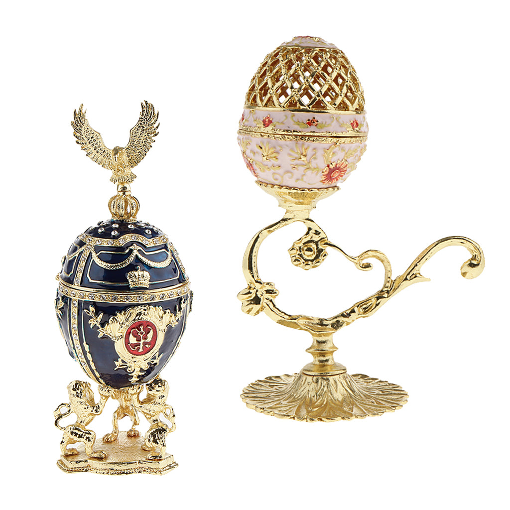 2Pcs Exquisite Home Decoration Russian Easter Egg with Enamel Jewelry Box