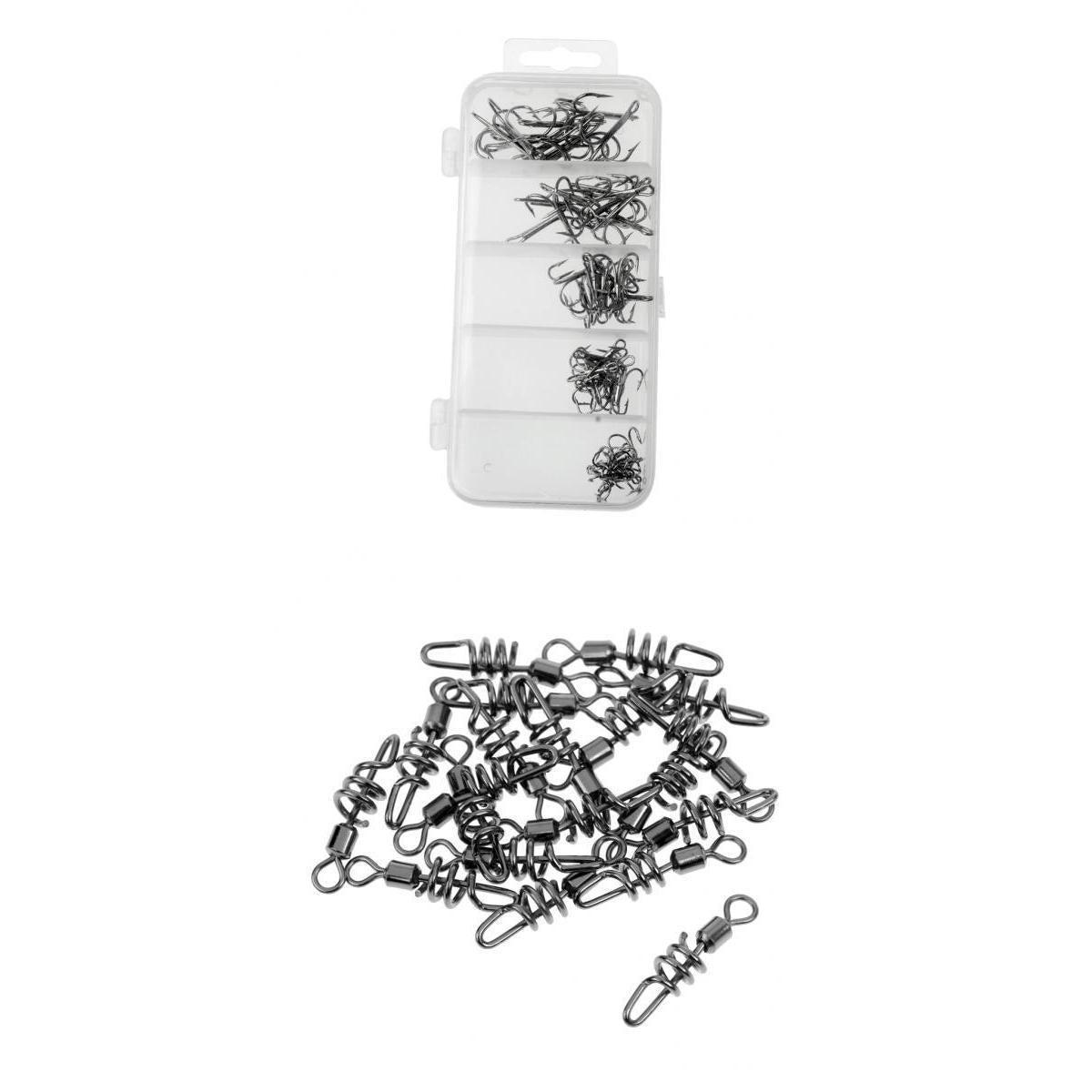 50pcs High Carbon Steel Treble Hook and 20pcs Carp Fishing Swivel Snap Swirl