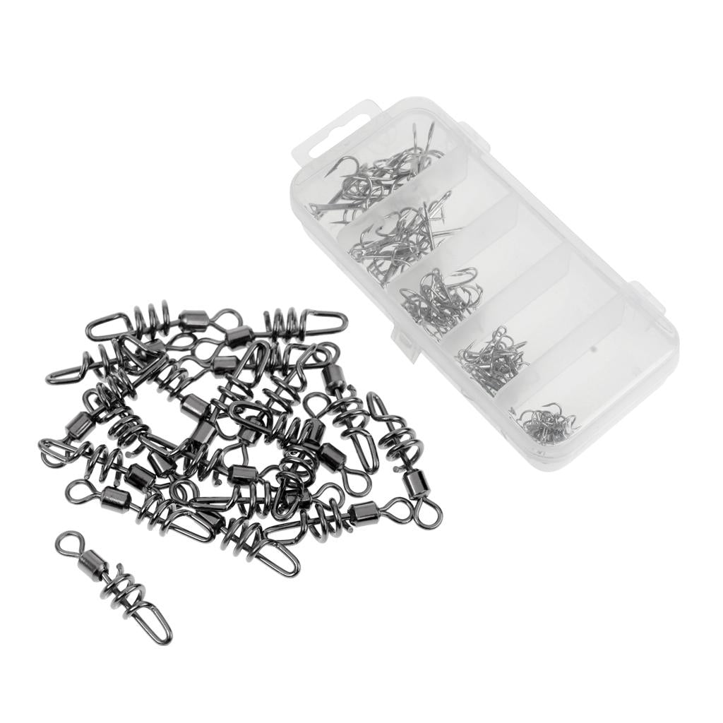 50pcs High Carbon Steel Treble Hook and 20pcs Carp Fishing Swivel Snap Swirl