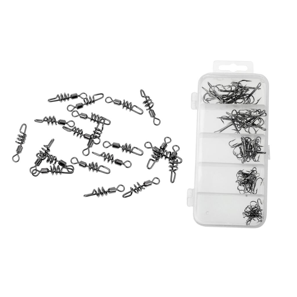 50pcs High Carbon Steel Treble Hook and 20pcs Carp Fishing Swivel Snap Swirl